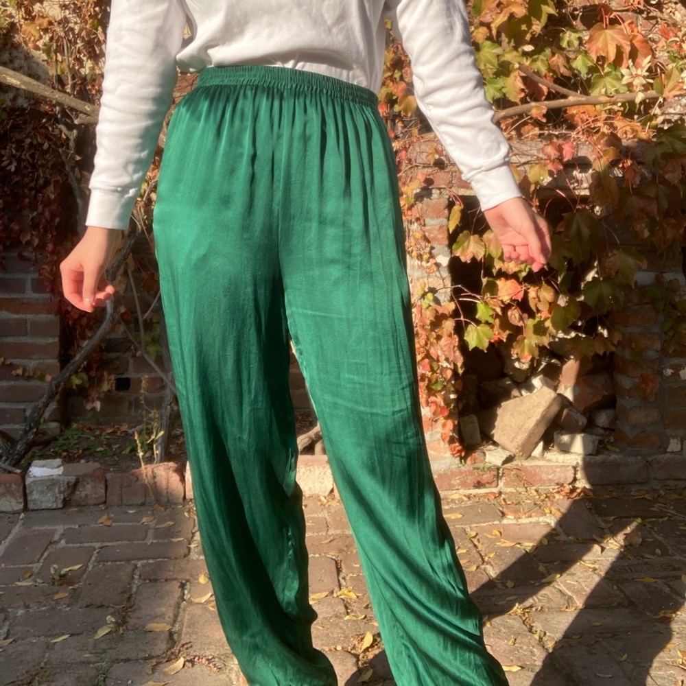 Emerald green silk pants
